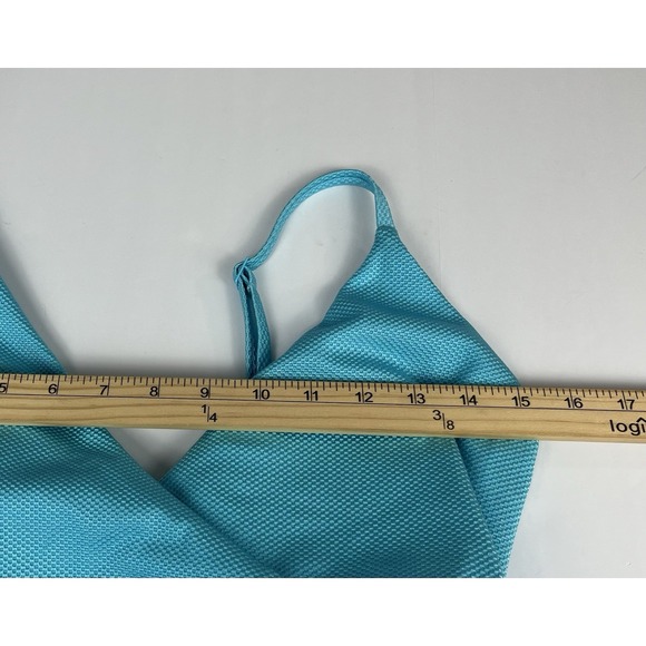 Aerie Shine Pique Wrap One Piece Swimsuit Teal Blue Sz L Long - Picture 7 of 10